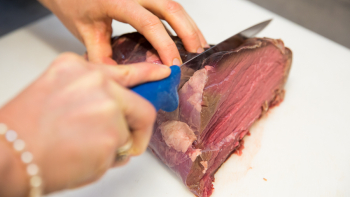 Photographie d'une formation pour le Concours général agricole, découpe d'une viande