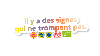 Bloc-marque de la campagne de communication sur les SIQO : "Il y a des signes qui ne trompent pas / signes officiels de confiance"